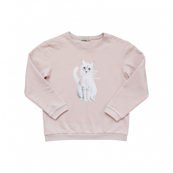 Džemperis ar kaķa apdruku - maigi rozā